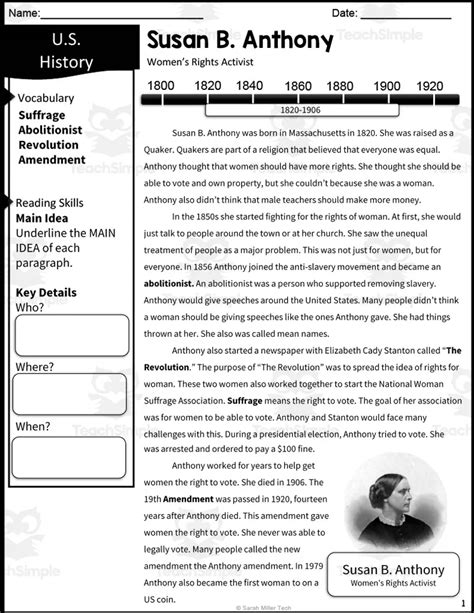 Susan B Anthony Reading Packet By Teach Simple