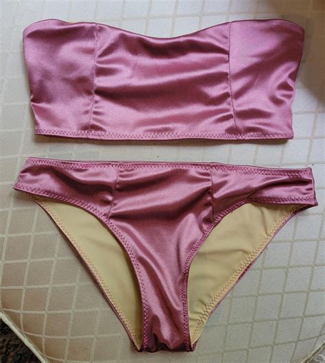 Pink Satin Bandeau Bikini Set Etsy