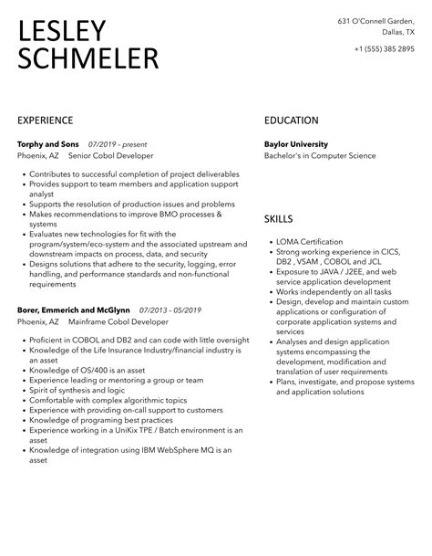 Cobol Developer Resume Samples Velvet Jobs