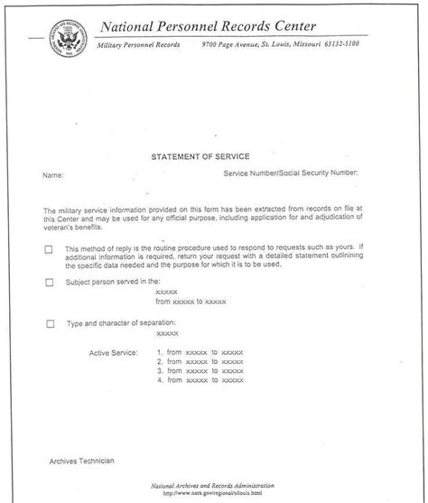 Statement Of Service Army Fillable Template