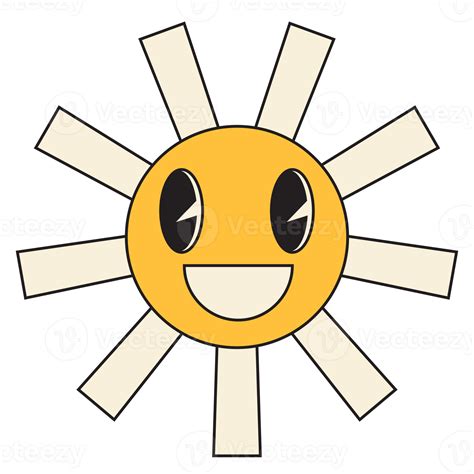 Groovy Sun Cartoon Characters Funny Happy Sun With Eyes And Smile