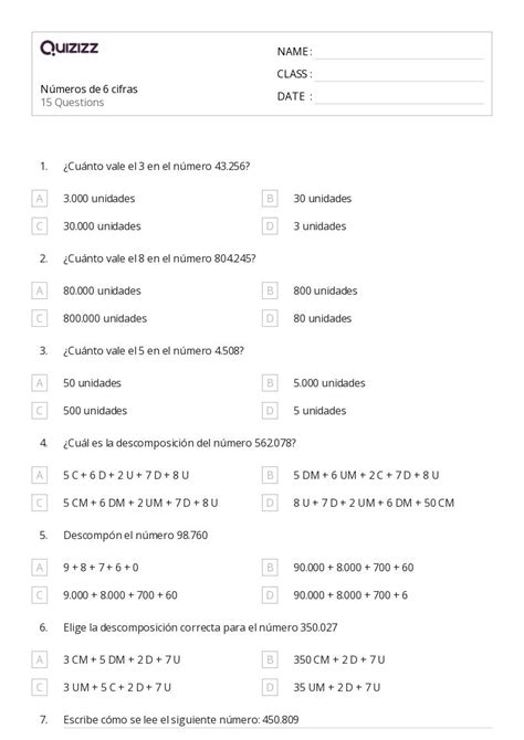 N Meros De Varios D Gitos Hojas De Trabajo Para Grado En Quizizz