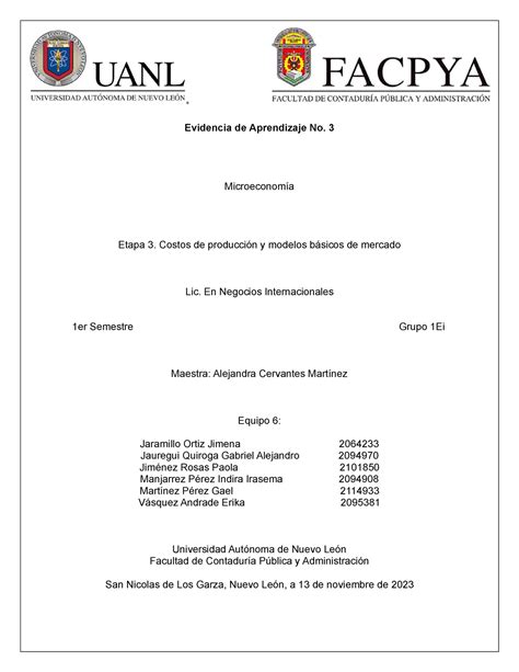 Evidencia 3 Microeconomia Evidencia De Aprendizaje No 3