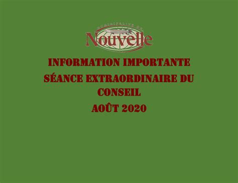 Avis Public S Ance Extraordinaire Du Conseil Municipal Municipalit