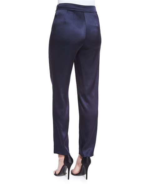 Lyst St John Liquid Satin Cropped Pants In Blue