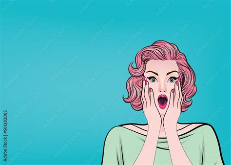Surprised Blonde Woman With Gaping Mouth Advertising Poster Or Party Invitation With Sexy Girl