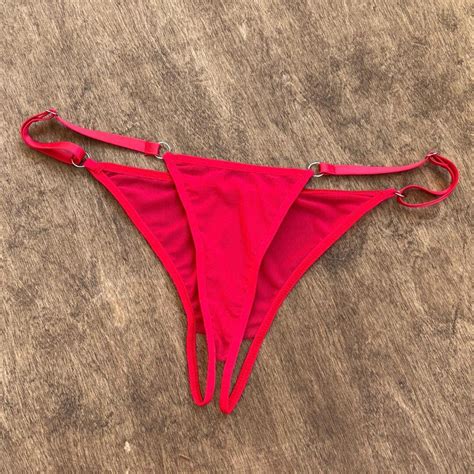 Red Mesh Crotchless Thong Open Panties Custom Lingerie Etsy