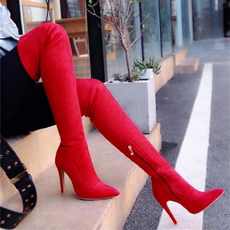 1 Pair Women Stretch Faux Suede Slim Thigh High Boots Sexy Fashion Over