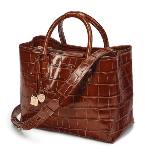 Womens Aspinal Of London Brown Midi Croc Embossed Leather London Tote