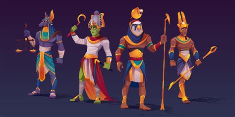 Egyptian gods Anubis, Ra, Amon, Osiris characters 15484163 Vector Art ...