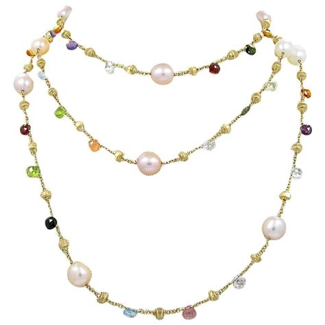 Marco Bicego Paradise Necklace With Pearls Multicolor Faceted Stones