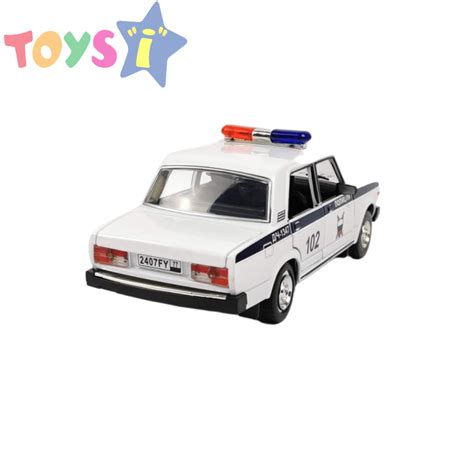 Метална кола Лада полиция, Светлини, Звуци, Бяла, Без опаковка — Toysi.bg