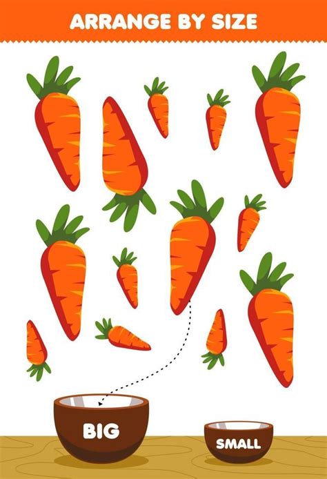 Education game for children arrange by size big or small put it in the bowl cartoon vegetable ...