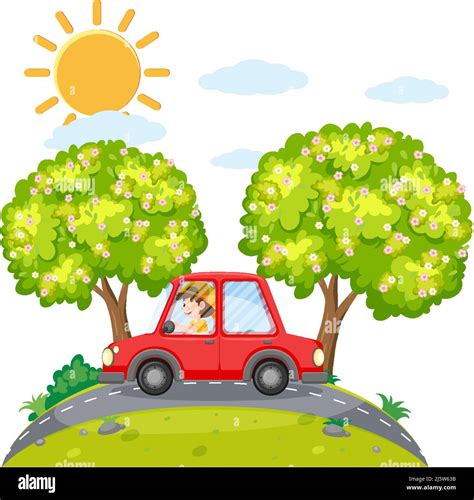 Simple cartoon of man driving a car on the road illustration Stock ...