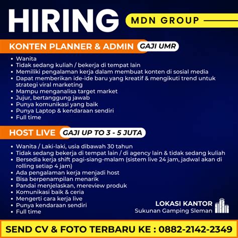 Lowongan Kerja Konten Planner Admin Host Live Di Mdn Group