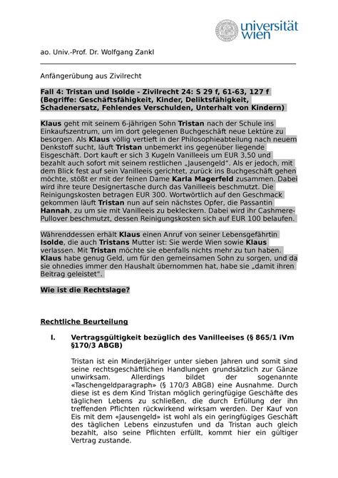 Fall Ap B Rgerliches Recht Zankl Sose Ao Univ Prof Dr