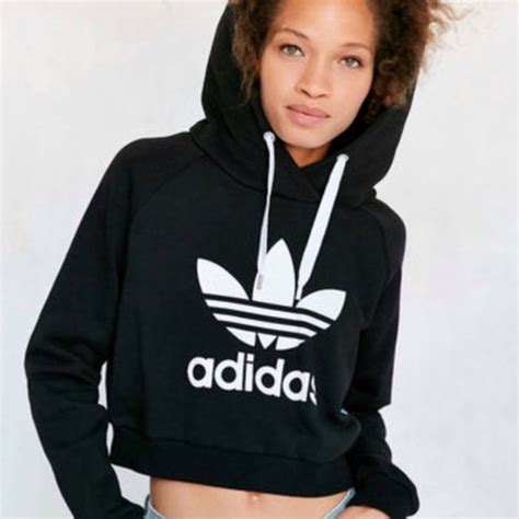 Adidas Tops Adidas Black White Trefoil Front Logo Crop Cropped