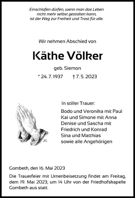 Traueranzeigen von Käthe Völker Trauer HNA de