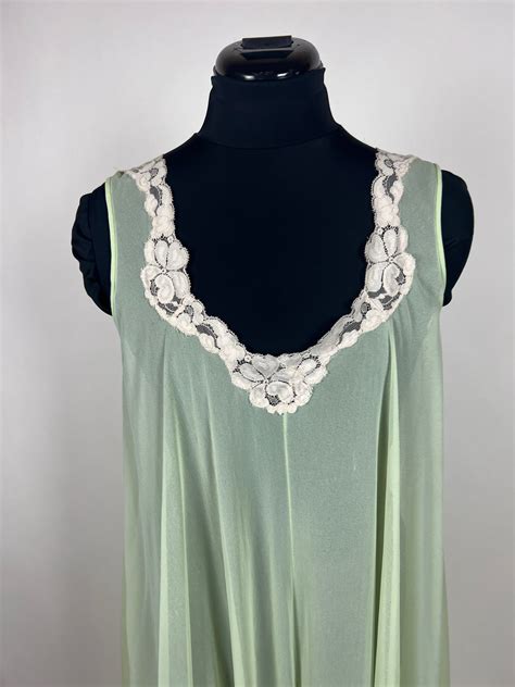Vintage 70s Green Lingerie Gown Sheer With Cape Val Mode Nylon Etsy
