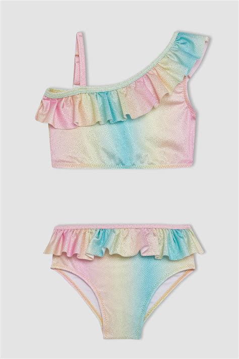 Beyaz Kız Bebek Kız Bebek Fırfırlı Renkli Bikini Takımı 3082442 DeFacto