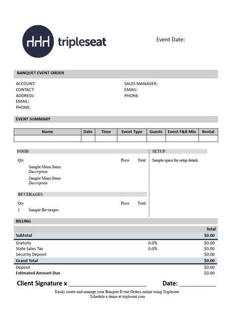 Tripleseat BEO Template | PDF