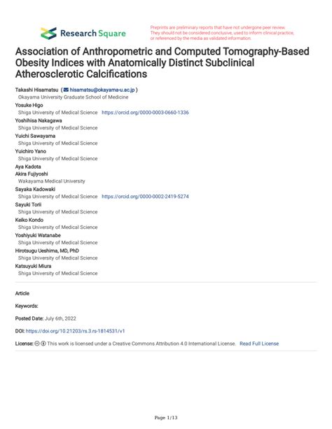 PDF Association Of Anthropometric And Computed Tomography Based