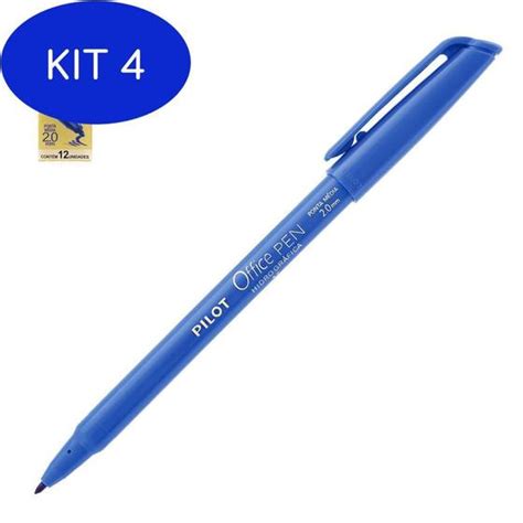 Kit 4 Caneta Hidrográfica Pilot Office Pen 2 0Mm Azul C 12 Caneta