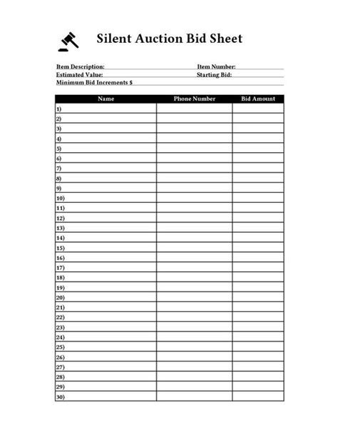 Auction Sheet Template