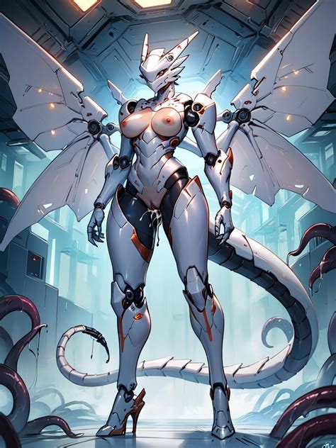 White Robot Dragon Wings White Spaceship Workshop Full Body Furry AI Porn