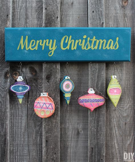 Painted Merry Christmas Sign With Hanging Ornaments