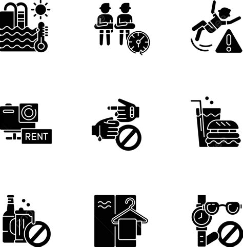 Set Of Black Glyph Icons For A Water Park On A White Background Vector