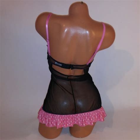 Rampage Intimates Sleepwear Rampage Lingerie Babydoll Small Pink White Polka Dots Black