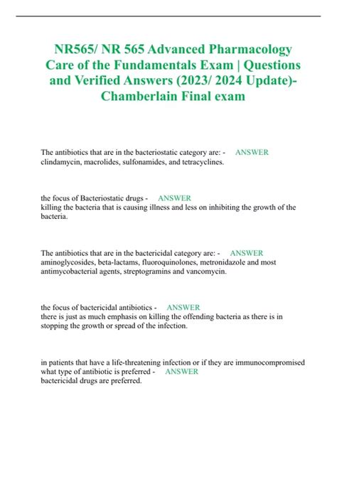 NR565 NR 565 Advanced Pharmacology Care Of The Fundamentals Exam