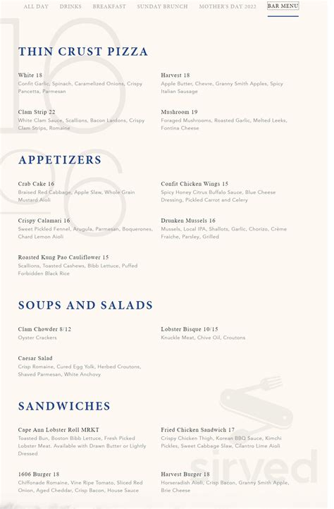 1606 Restaurant & Oyster Bar menu in Gloucester, Massachusetts, USA