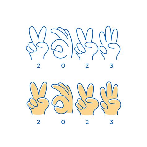 2023 with colorful hand signs illustration for calendar or greeting