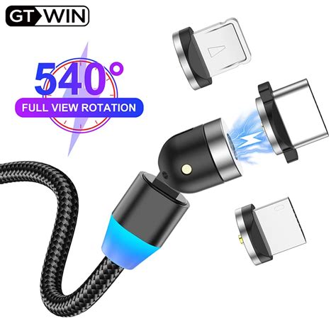 Gtwin 540 Rotate Magnetic Cable Micro Usb Type C Cable Magnetic