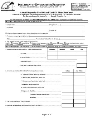 Fillable Online Dep State Fl Annual Report By Used Oil And Used Oil