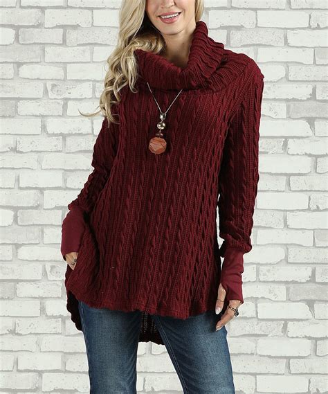 Suzanne Betro Raisin Cable Knit Cowl Neck Tunic Women Cowl Neck