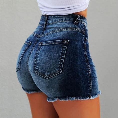 V Tements Lingerie Short En Jean Taille Haute Pour Femme Frange Effiloch E D Chir D Contract