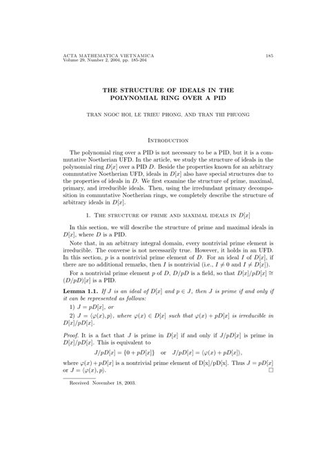 (PDF) The structure of ideals in the polynomial ring over a PID