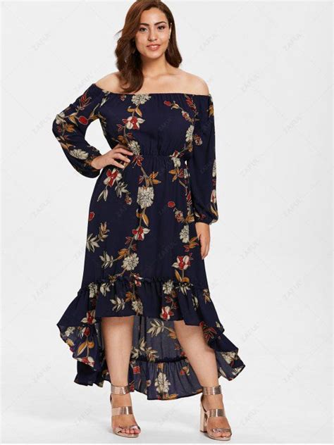 31 OFF 2021 ZAFUL Plus Size High Low Floral Long Dress In MIDNIGHT