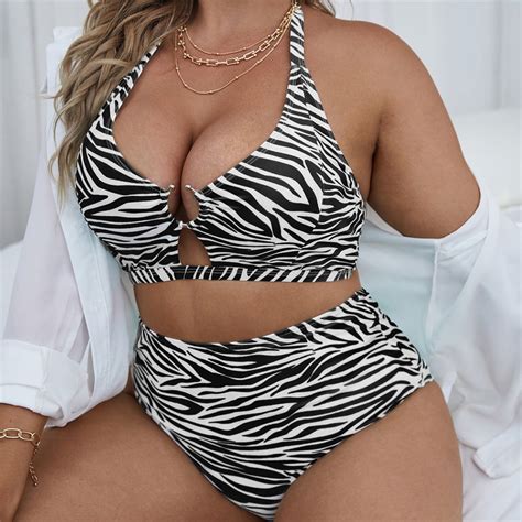 Two Piece Women Swimsuits Plus Size Xl Xl Halter Swimsuit Women High Waisted Bikini Top With