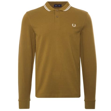 Fred Perry Long Sleeve Twin Tip Polo Shirt Dark Caramel M