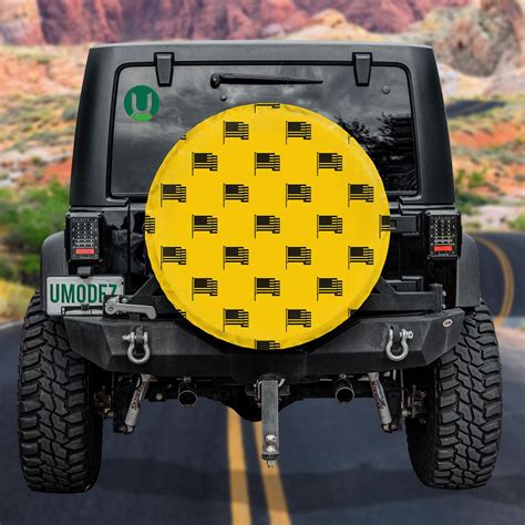 Black And Yellow American Flag Pattern Spare Tire Cover Jeep Tire