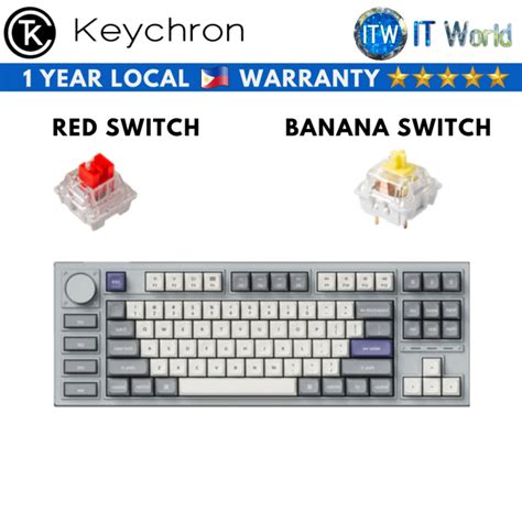 Keychron Q3 Pro Silver Gray Hot Swappable Wired Wireless Mechanical Keyboard Red Banana