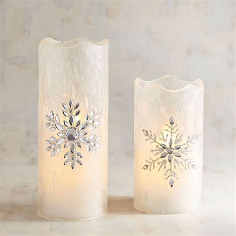 Jeweled Snowflake Led Flameless Pillar Candle Pier Imports Candles