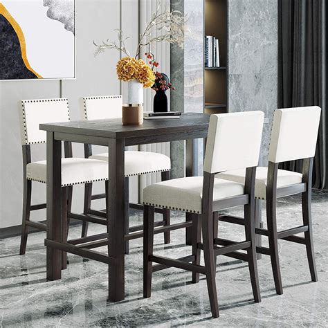 5 Piece Dining Table Set Counter Height Dining Set with Classic Elegant ...