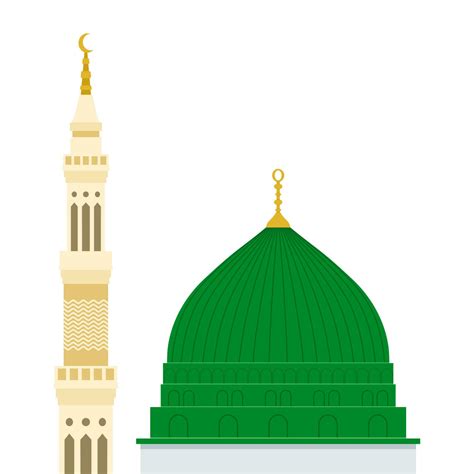 Mosque Or Masjid Al Nabawi Minaret And Green Dome In Madinah Flat