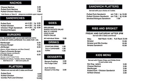 Menu at Bare Bones BBQ, Kingsport, Memorial Blvd