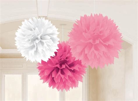 Fluffy Tissue Pom Poms 3pk Pinks